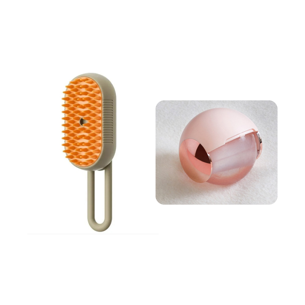 The milk brown Peluma mist grooming brush shown beside the pink rolling lint remover included in this option.