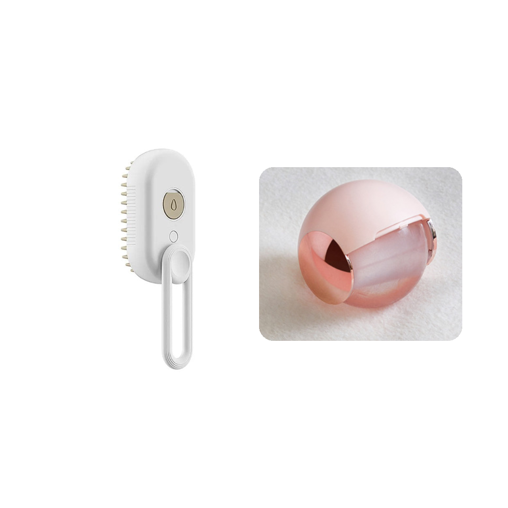 The white Peluma mist grooming brush shown beside the pink rolling lint remover included in this option.