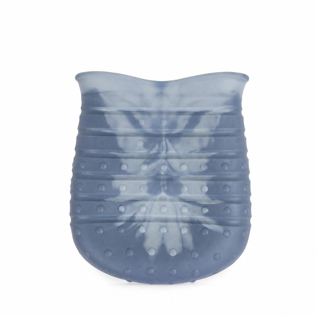 Peluma 2-in-1 paw wash cup in navy blue shown from the side
